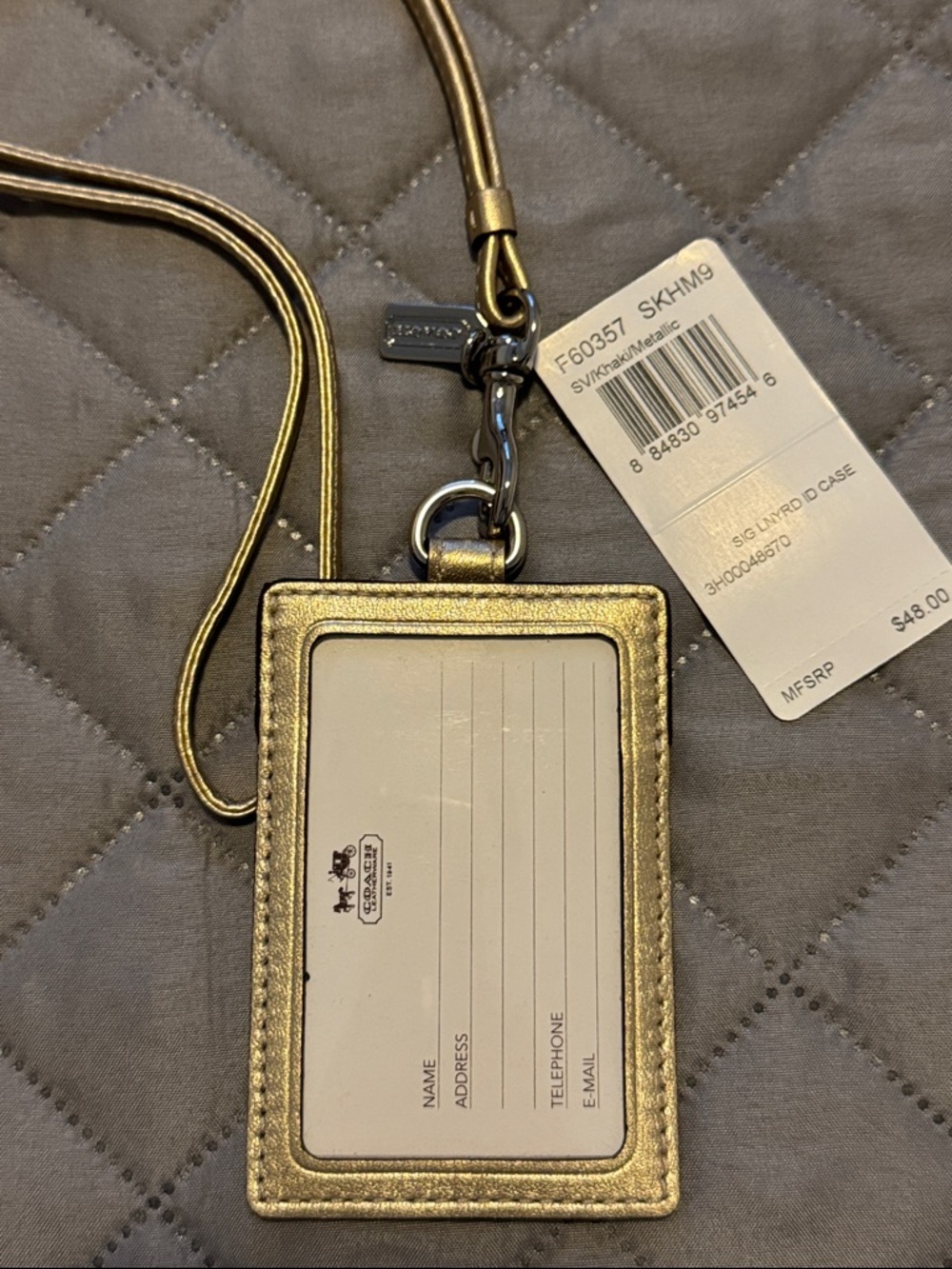 Coach Metallic Gold ID Card Holder with Neck Strap